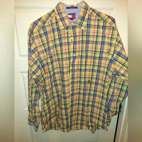 Vintage Tommy Hilfiger Long Sleeve Plaid Casual Button Down - Picture 1 of 2